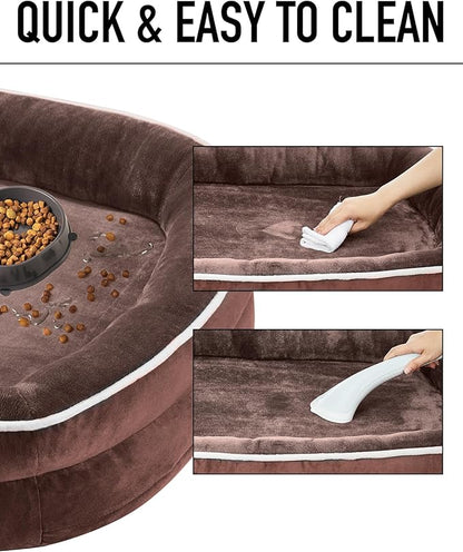 OhGeni Orthopedic Dog Bed for Extra Large Dogs, Dog Couch Design with Egg Foam Support, Removable, Machine Washable Plush Cover and Non-Slip Bottom with Four Sided Bolster Cushion (Brown)