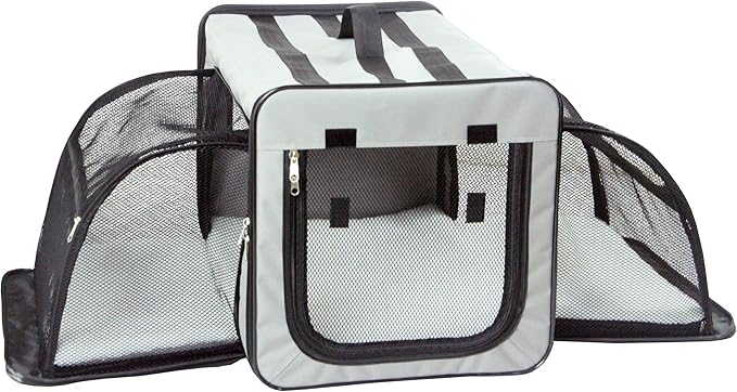 Pet Life Capacious Dual-Sided Travel Expandable Wired Dog Crate - Collapsible and Lightweight Folding Pet Crate with Triple-Space Expansion