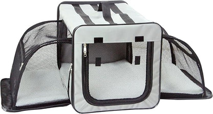 Pet Life Capacious Dual-Sided Travel Expandable Wired Dog Crate - Collapsible and Lightweight Folding Pet Crate with Triple-Space Expansion