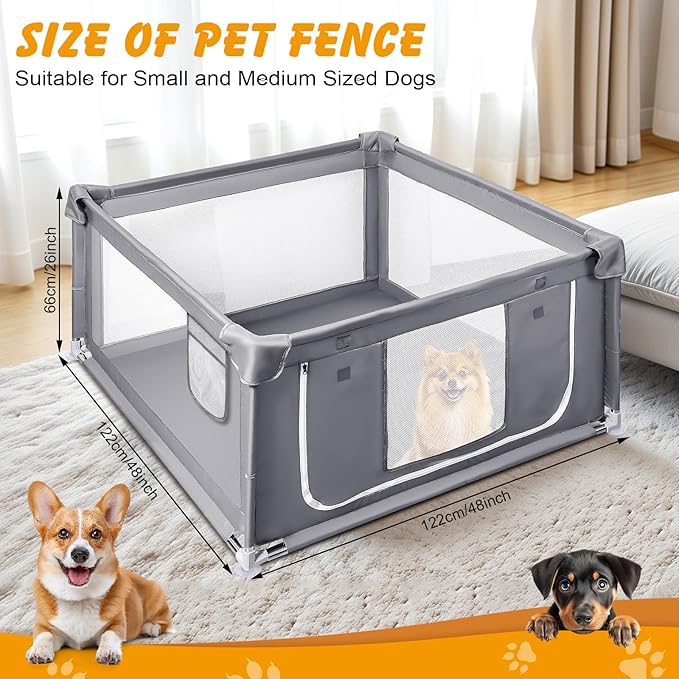 48x48x26 Inch Dog Playpen for Puppies & Small Dogs,Foldable Portable Soft Indoor/Outdoor Pet Fence with Gate,Dog Play Enclosure