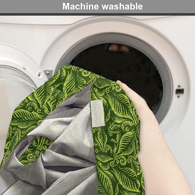 Lunarable Hunter Green Dog Crate Cover, Baroque Style Damask Floral Pattern with Leaves Swirled Branches Retro Design, Easy to Use Pet Kennel Cover for Cats & Medium Dogs, 30 Inch, Lime Green