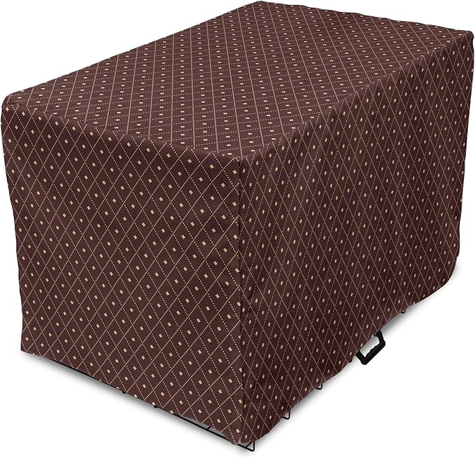 Lunarable Abstract Dog Crate Cover, Geometric Concept of Dotted Rhombus Pattern in a Traditional Style, Easy to Use Pet Kennel Cover for Small Dogs Puppies Kittens, 18 Inch, Dark Maroon Pale Camel