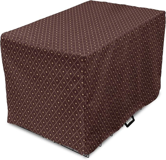 Lunarable Abstract Dog Crate Cover, Geometric Concept of Dotted Rhombus Pattern in a Traditional Style, Easy to Use Pet Kennel Cover for Medium Large Dogs, 42 Inch, Dark Maroon Pale Camel