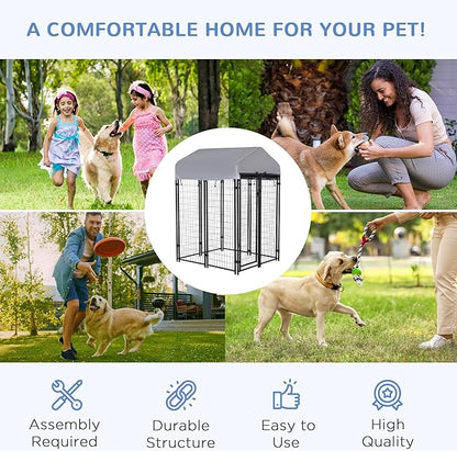 PawHut Outdoor Dog Kennel with Roof, 4' x 4' x 6' Heavy Duty Welded Wire Dog Playpen Enclosure with Escape-Proof Lock, UV-Resistant & Waterproof Cover, for Medium Dogs, Silver