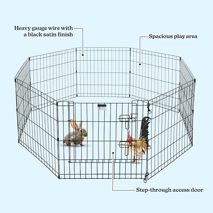 Puppy Playpen - Foldable Metal Exercise Enclosure with Eight 24-Inch Panels - Indoor/Outdoor Fence for Dogs, Cats, or Small Animals by PETMAKER