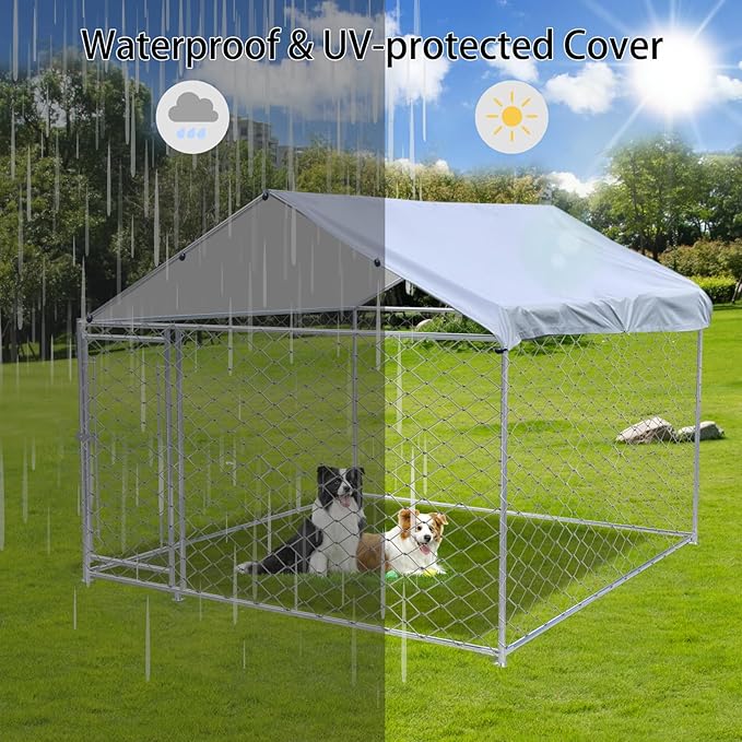 Large Outdoor Dog Kennel, 6.6 × 6.6 × 5FT Heavy Duty Dog Cage with Roof and Secure Locks, Spacious Dog Crate Fence for Dogs, Chicken Outside