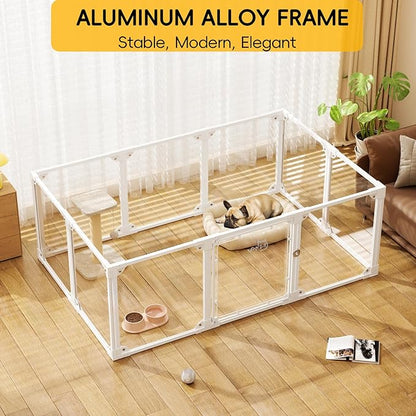 Clear Acrylic Metal Dog Playpen Indoor, Easy Assemble Transparent Puppy Playpen, Expandable & Durable Dog Fence for Puppies and Small Dogs (23.6" H, 10PCS)