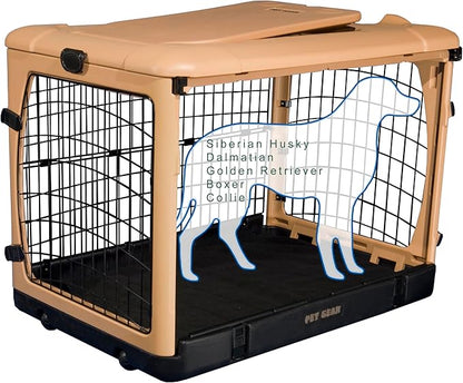 Pet Gear “The Other Door” 4 Door Steel Crate for Dogs/Cats with Garage-Style Door, Includes Plush Bed + Travel Bag, No Tools Required, Beige