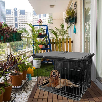 Dog Crate Cover 48 inch XL Dog Kennel Outside Cover, Big Dog Cage for Large Dogs Wire with1 2 3 Doors, Waterproof 600D Oxford Fabric Indoor/Outdoor Gray（Dog Crate NOT Included）