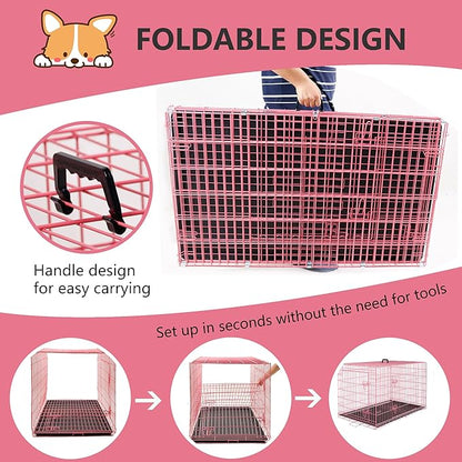 FDW Extra Large Dog Crate Dog Kennel Cage with Double Door,48 inch Folding Metal Wire Dog Cage with Removable Tray&Divider Panel,Pet Crate for Large Dogs,Pink