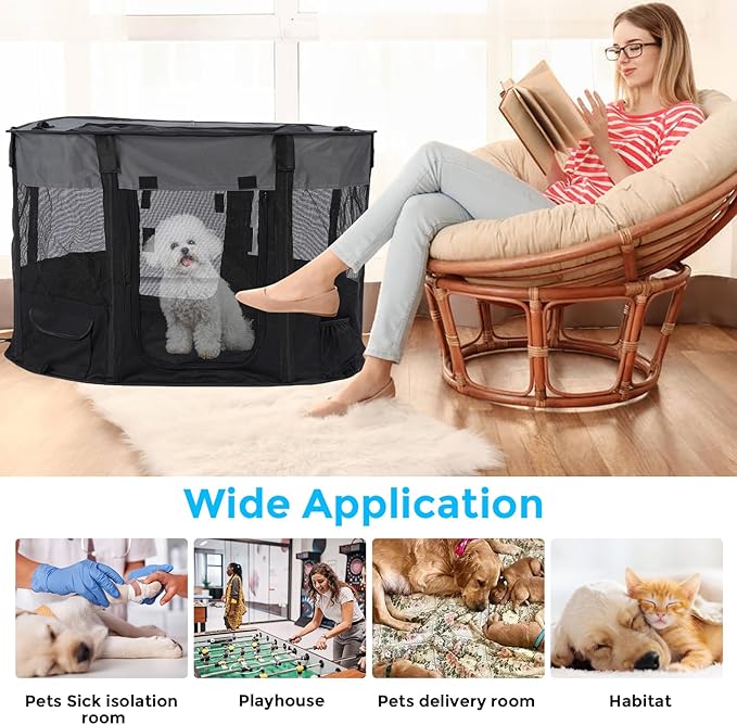 Portable Pet Dog Playpen Kennel Indoor, Foldable Puppy Playpen for Small Animals, Mesh Tent Crate for Travel, Camping, Home & Outdoor, Scratch Proof Dog Exercise Playground Equipment (Black, M, 1)