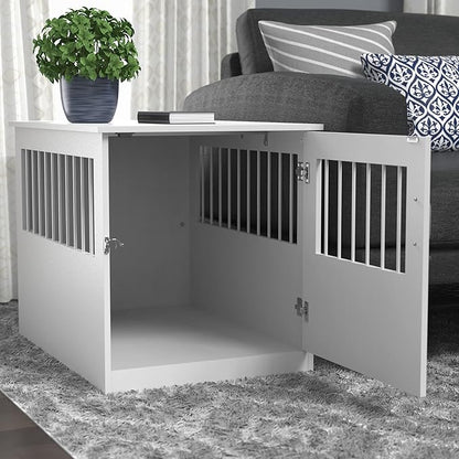 ClosetMaid Pet Crate End Table Furniture for Medium Dogs or Cats Under 25 lbs, White Wood Finish