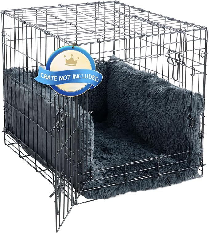 HOMBYS Fluffy Dog Crate Bumper with Dog Mat (Crate NOT Include)-Soft Faux Fur Crate Accessorie Dog Kennel Cover, Dog Crate Training Pad for a Safe & Comfortable, Ties for Secure-Fit Front Door Crates