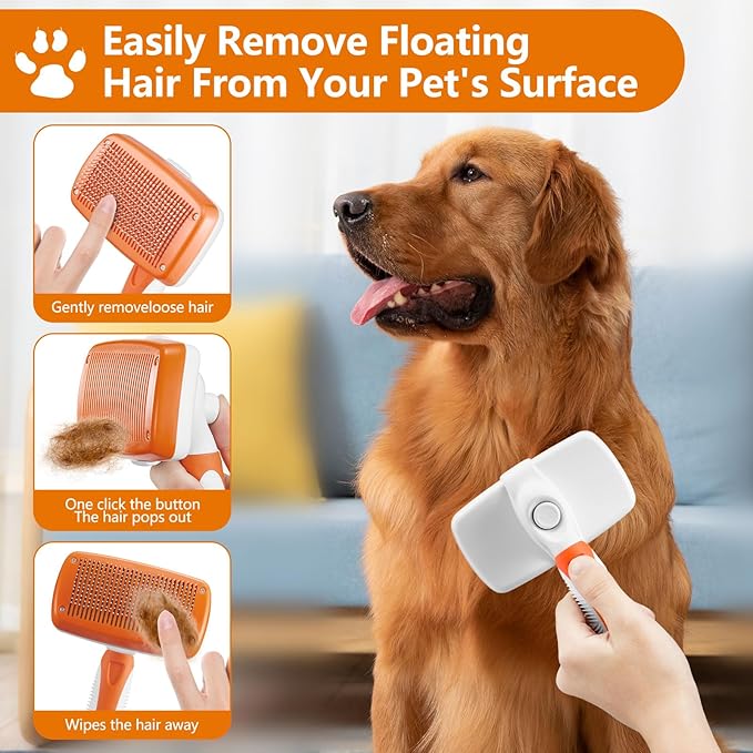 Self-Cleaning Slicker Brush for Dogs and Cats - Removes Loose Hair and Pet Fur (Large, Orange)