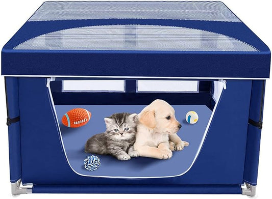 Puppy PlayPen 42 × 42 Inch, Dog PlayPen with Gate for Puppies, Small and Medium Dogs, Pet PlayPen with Roof for Outdoors & Indoors, Safe and Sturdy Dog Fence
