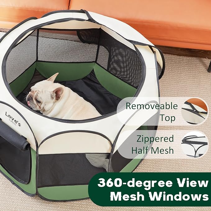 Love's cabin Pet Puppy Dog Playpen, Medium Dog Tent Crates Cage Indoor/Outdoor, Portable Playpen for Cat, Foldable Pop Up Dog Kennel Playpen with Carring Case, Removable Zipper Top, Olive Green