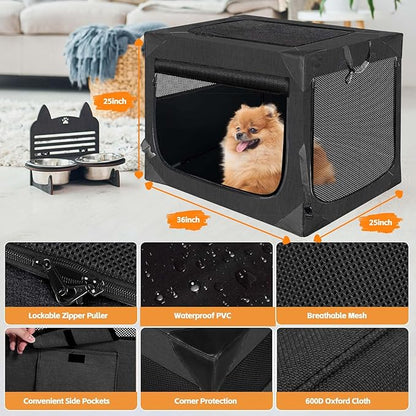 Dog Crate 36x25x25 Inch Dog Crate for Large Dogs, Portable and Foldable Design Perfect for Travel or Home Use, Dog Kennel with 3-Door