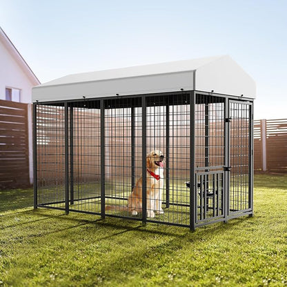 ROOMTEC Large Dog Kennel Outdoor Pet Pens Dogs Run Enclosure Animal Hutch Metal Coop Fence with Roof Cover (8'L x 4'W x 5.6'H)