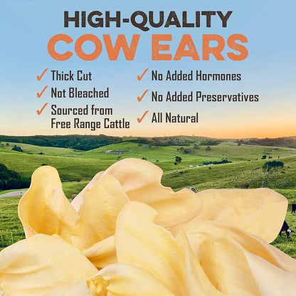 Premium Cow Ears For Dogs, Thick Cut & All-Natural Whole Ears, 100% Grass Fed Beef, No Additives Or Hormones, Safe Rawhide Alternative, Great Dog Treat Alternative To Pig Ears, Bully Sticks, Dog Bones