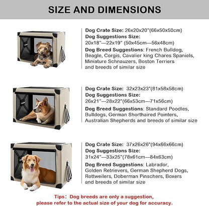 Collapsible Dog Crate - 32 Inch Portable Foldable Travel Crates for Medium Dogs with Detachable Storage Bag, Removable Pad, and Mesh Windows for Outdoor & Indoor (Beige)
