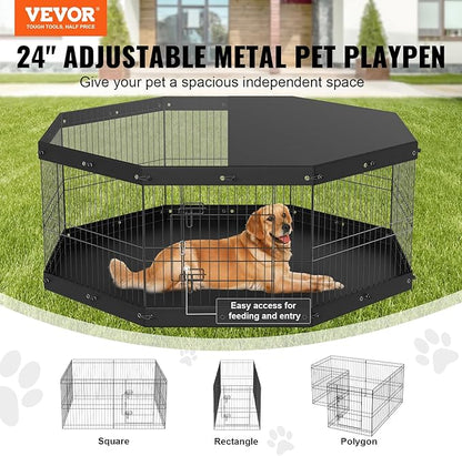 VEVOR Foldable Metal Dog Exercise Pen, Pet Playpen Dog Fence for Camping with Top Cover and Bottom Pad, 24" H 8 Panels, Puppy Crate Kennel Indoor Outdoor for Medium Dogs, Both for Home&Yard