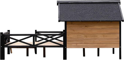 Outdoor Wooden Cabin House Style Wooden Dog Kennel with Porch Outdoor Dog House Weatherproof Dog Kennel for Medium/Small Dogs Brown