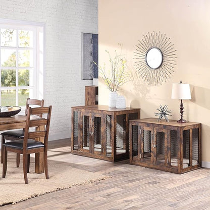 unipaws Large Dog Crate Furniture with Tray 38 inch, Wooden Kennel Pet House Dog Cage with Door, Modern Decorative Dog Crate End Side Table Nightstand, Rustic