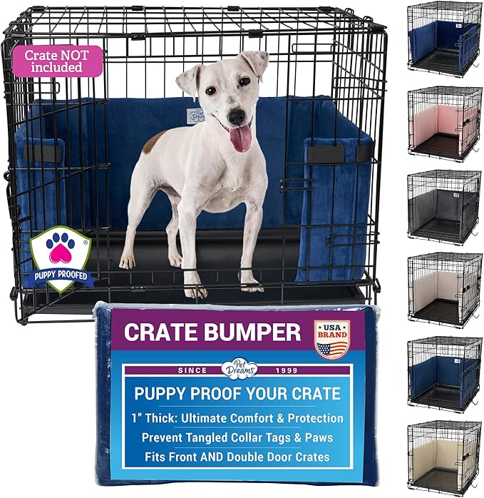 Pet Dreams Dog Crate Bumper - Comfy Liner & Dog Tail Protector for Inside Crate, Fits iCrate Cages 18, 24, 30, 36, 42, 48 Inches (Blue, X-Large, 42")