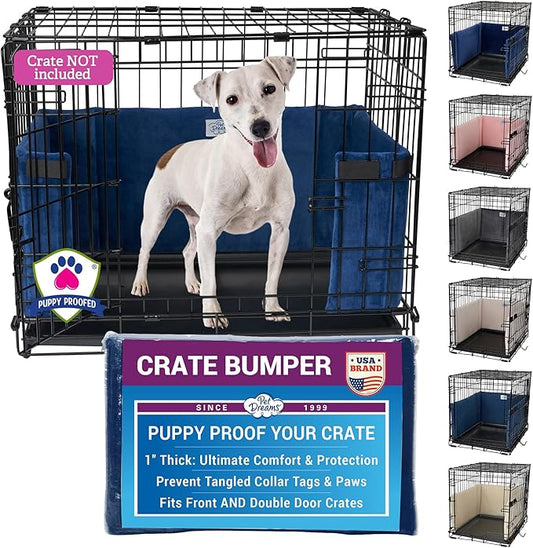 Pet Dreams Dog Crate Bumper - Comfy Liner & Dog Tail Protector for Inside Crate, Fits iCrate Cages 18, 24, 30, 36, 42, 48 Inches (Blue, Large, 36")