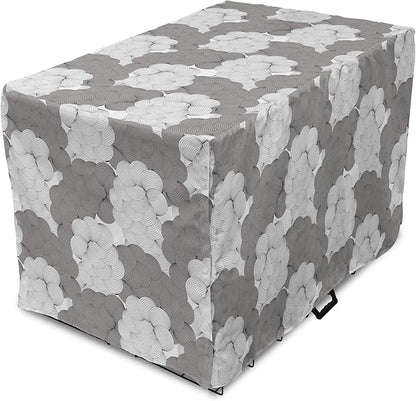 Lunarable Abstract Dog Crate Cover, Seigaiha Inspired Lines Curvy Elements Illustration in Greyscale Tones Print, Easy to Use Pet Kennel Cover for Cats & Medium Dogs, 30 Inch, Pale Taupe Grey
