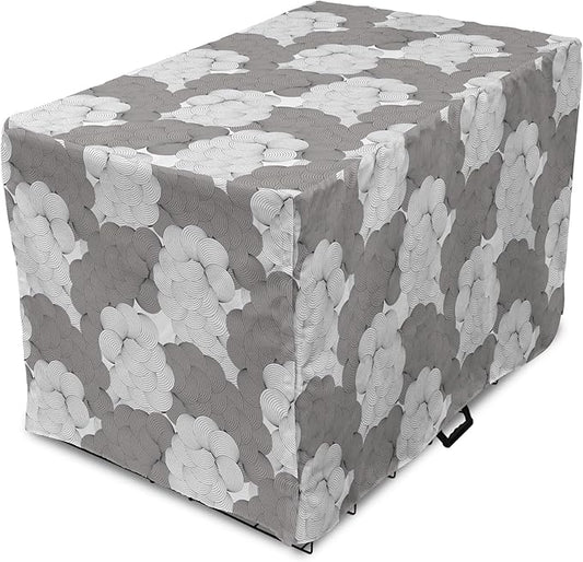 Lunarable Abstract Dog Crate Cover, Seigaiha Inspired Lines Curvy Elements Illustration in Greyscale Tones Print, Easy to Use Pet Kennel Cover for Medium Large Dogs, 42 Inch, Pale Taupe Grey