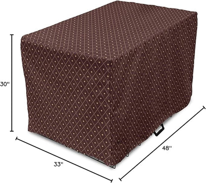 Lunarable Abstract Dog Crate Cover, Geometric Concept of Dotted Rhombus Pattern in a Traditional Style, Easy to Use Pet Kennel Cover for Medium Large Dogs, 48 Inch, Dark Maroon Pale Camel