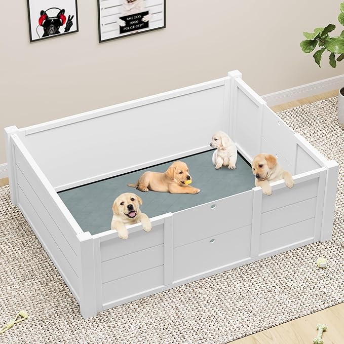 YITAHOME Whelping Box for Dogs/Puppies: Large Indoor Outdoor Playpen with Removable Doors, Washable Pads, Portable Puppy Brooder 39.4" L x 39.4" W x 17.7" H