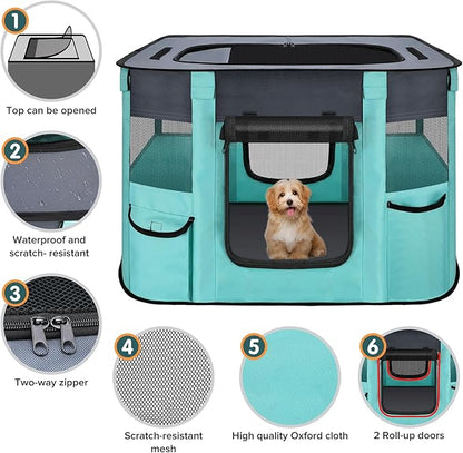 Portable Pet Playpen-Foldable Dog Cat Playpen Indoor, Exercise Pens for Puppy, Collapsible Dog Crate, Cat Tent for Outdoor Travel Camping Use with Free Carrying Case (B-Small (27.6 * 21.7 * 15.7))