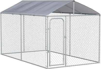 PawHut Large Dog Kennel Outside, Heavy Duty Dog Cage with Waterproof Cover, Outdoor Fence Dog Run with Galvanized Chain Link, Secure Lock, 13' x 7.5' x 7.5'