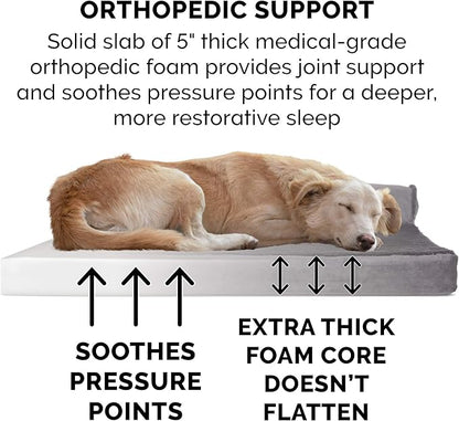Furhaven Orthopedic Dog Bed for Large Dogs w/ Removable Bolsters & Washable Cover, For Dogs Up to 125 lbs - Plush & Velvet L Shaped Chaise - Platinum Gray, Jumbo Plus/XXL