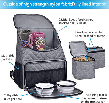 BAGLHER Dog Travel Bag,Airline Approved Pet Supplies Backpack, Dog Travel Backpack with 2 Silicone Collapsible Bowls and 2 Food Baskets.