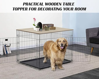 Deblue Dog Crate Topper, Crate Topper for 48in Wire Dog Cages, Wooden Dog Kennel Table Top for Large Dog, Foldable, Portable, Morden-(48 in Only Topper)