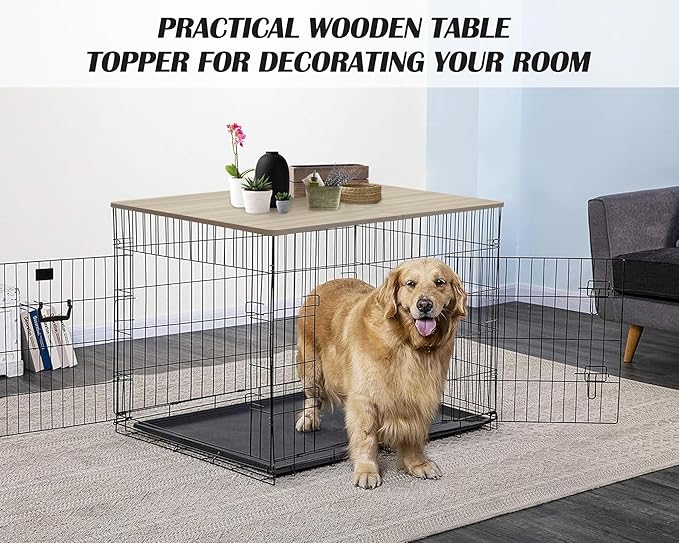Deblue Dog Crate Topper, Crate Topper for 42in Wire Dog Cages, Wooden Dog Kennel Table Top for Large Dog, Foldable, Portable, Morden Grey-(42 in Only Topper)