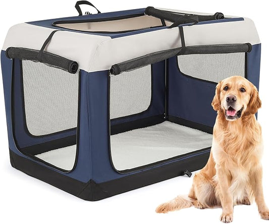MoNiBloom 41 Inch Dog Crate for Large Dogs, 3-Door Collapsible Dog Crate Foldable Pet Kennel with Durable Mesh Windows for Indoor Outdoor Used