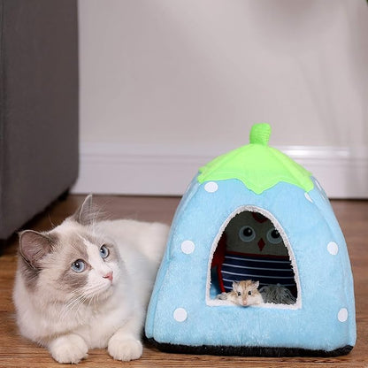 Spring Fever Hamster Guinea Pig Rabbit Dog Cat Chinchilla Hedgehog Bird Small Animal Pet Bed House Hideout Cage Accessorie A Blue XS (10.2 * 10.2 inch)