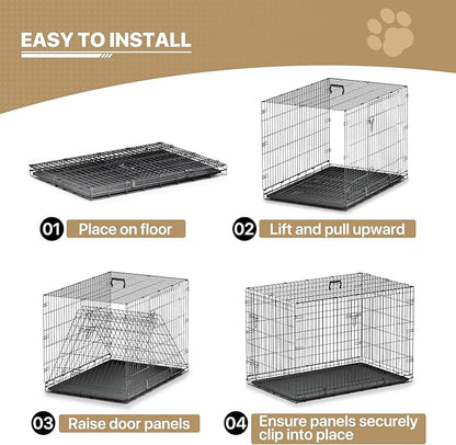 MoNiBloom 24/30/36/42/48 Dog Crates, Foldable Metal Wire Dog Cage with Double-Door, Outdoor Indoor Pet Kennels, Includes Leak-Proof Pan, Divider Panel, Black, 42"