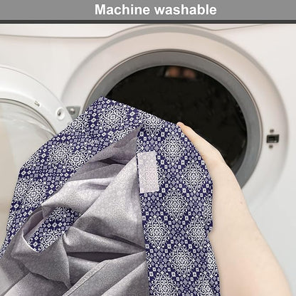 Lunarable Royal Blue Dog Crate Cover, Antique Moroccan Style Exotic Orient Inspired Ceramic Pattern Print Art, Easy to Use Pet Kennel Cover for Medium Large Dogs, 22 Inch, Indigo and White