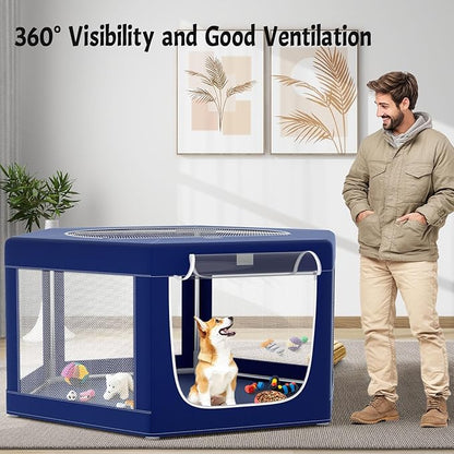 Hexagonal Dog playpen, 45 Inch Soft Puppy Playpen with 600D Oxford Fabric, Stable Structure with Thickend Stainless Steel Tubes, 25.6 Inch Height Pet Playpen for Small and Medium Dogs, Animals