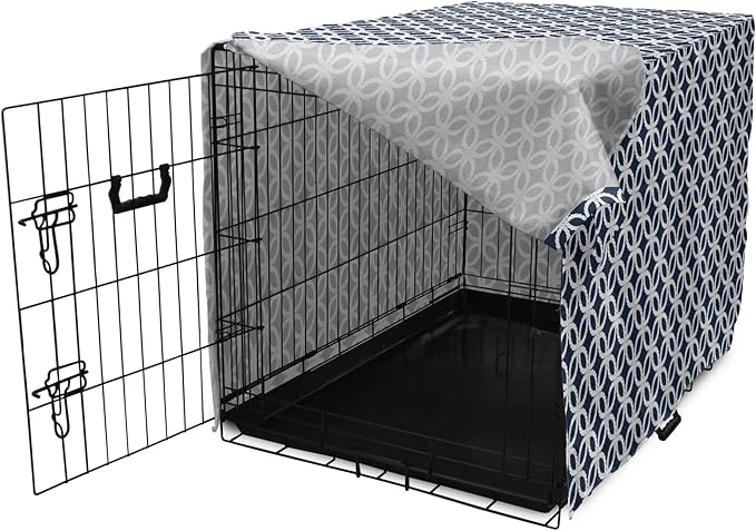 Ambesonne Navy Blue Dog Crate Cover, Marine in Geometric Pattern Design Ocean Travel Cruise Mosaic Ornament, Easy to Use Pet Kennel Cover for Medium Large Dogs, 48 Inch, Blue White