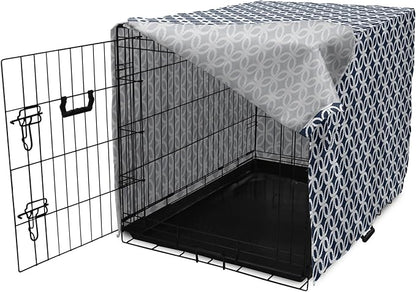 Ambesonne Navy Blue Dog Crate Cover, Marine in Geometric Pattern Design Ocean Travel Cruise Mosaic Ornament, Easy to Use Pet Kennel Cover for Cats & Medium Dogs, 30 Inch, Blue White