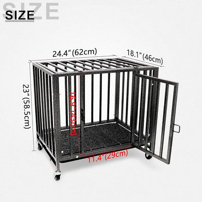 Loonpon Dog Crates for Small Dogs Under 25lbs,24.4 inch Heavy Duty Small Dog Crate with Wheels,Metal Double Door Dog Kennel Indoor Outdoor for Small Dog Puppy