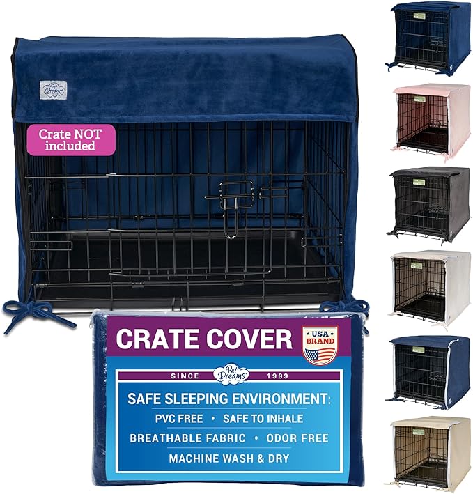 Pet Dreams Dog Crate Cover - Breathable Fabric Kennel Topper for Double-Door Crates, Fits iCrate Dog Cages 18, 24, 30, 36, 42, 48 Inches (Blue, Large, 36")