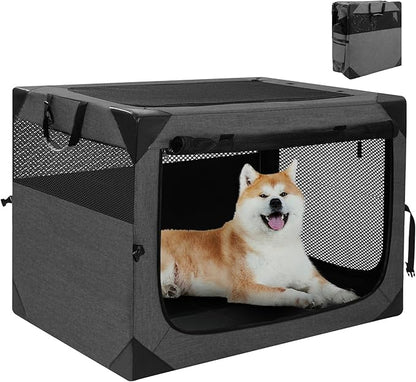 Collapsible Soft Dog Crate 30 Inches, Portable Travel Dog Cage for Medium Dogs, Dog Kennel Indoor & Outside, Foldable Dog Crate with 3-Door Mesh Windows