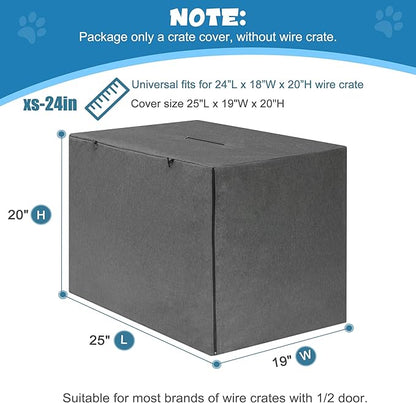 Deblue Indoor Grey Dog Crate Cover, Privacy Polyester Pet Kennel Covers Universal Fits for 1 2 Doors Wire Cage (Grey)